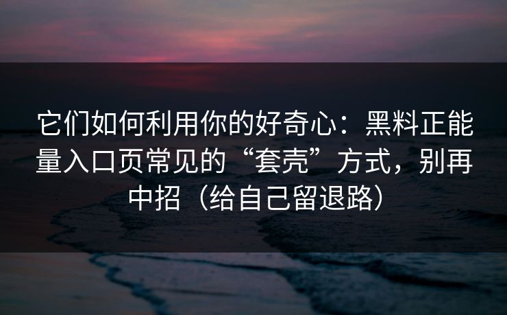 它们如何利用你的好奇心：黑料正能量入口页常见的“套壳”方式，别再中招（给自己留退路）